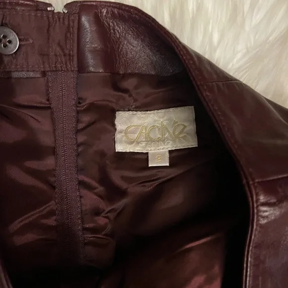 CACHE Oxblood Burgundy Leather Asymmetric Midi Slit Skirt 90s Deadstock - Picture 9 of 13